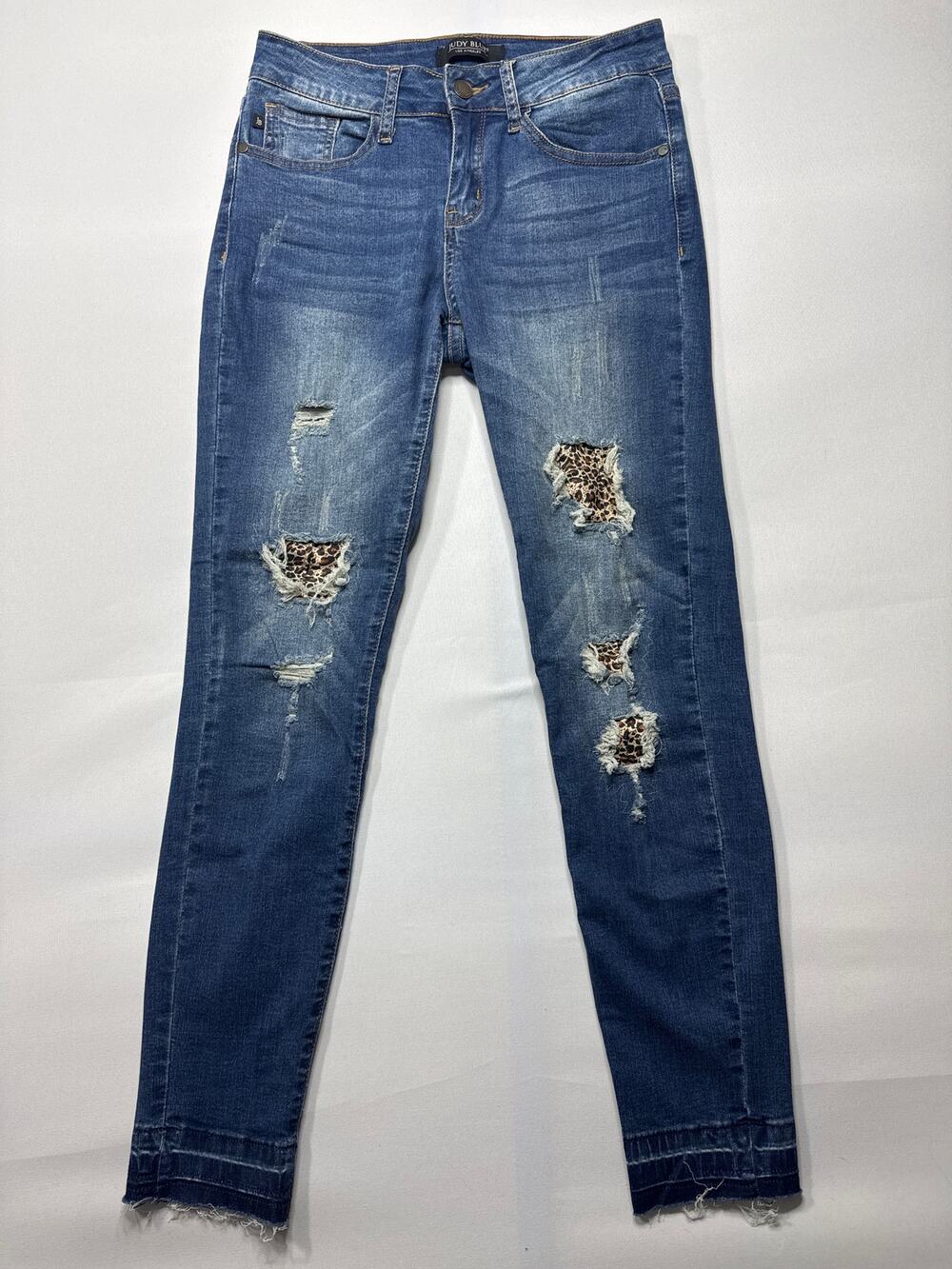 Judy Blue Women's Leopard Print Peek-A-Boo Skinny Fit Blue Jeans  3/26 (27x27.5)